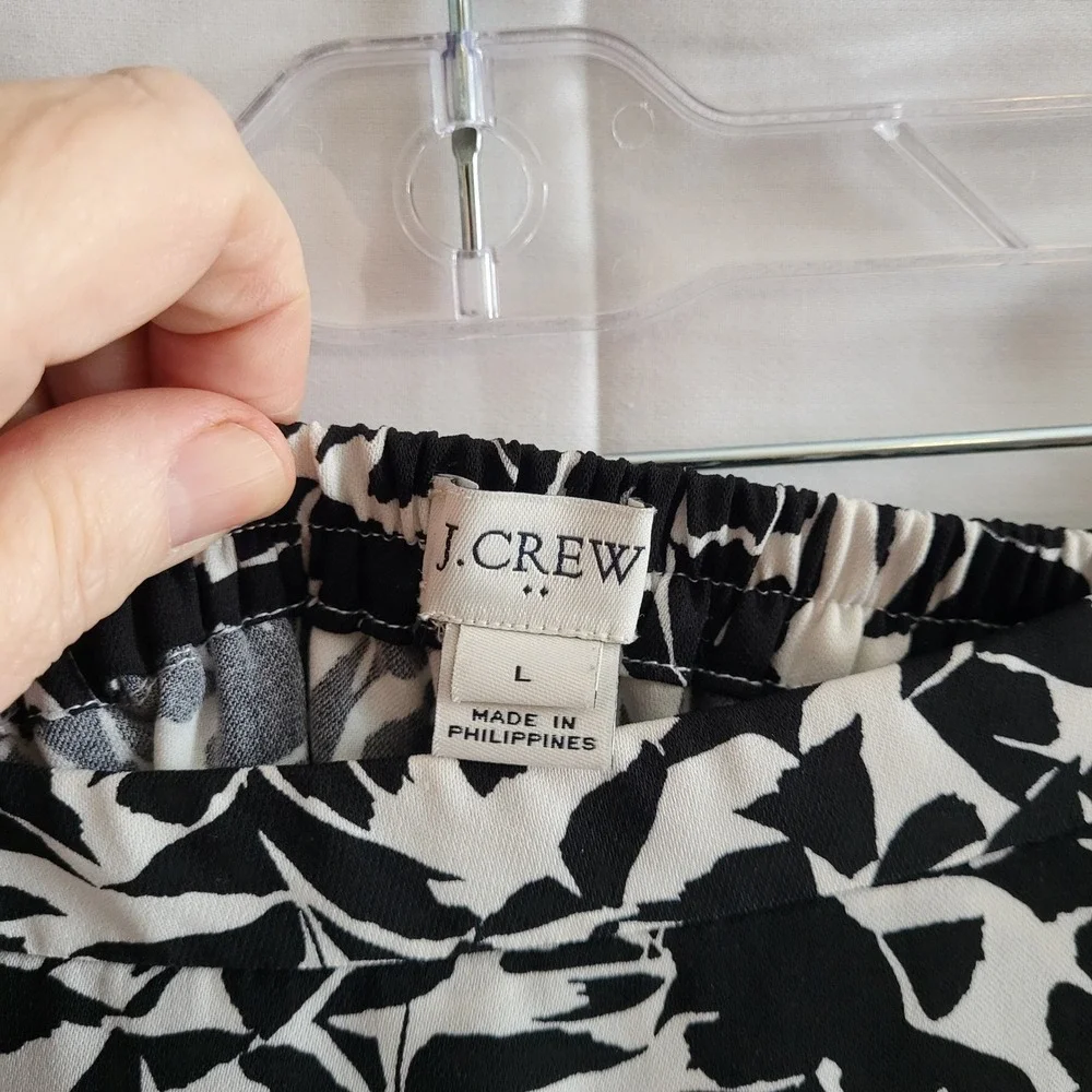 J. Crew Black White Floral Print Faux Wrap High Low‎ Midi Skirt Women's Size L